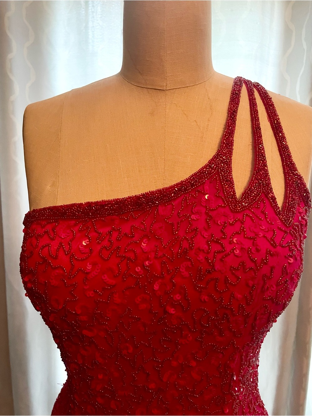 Scala Red One-Shoulder Beaded Prom Dress